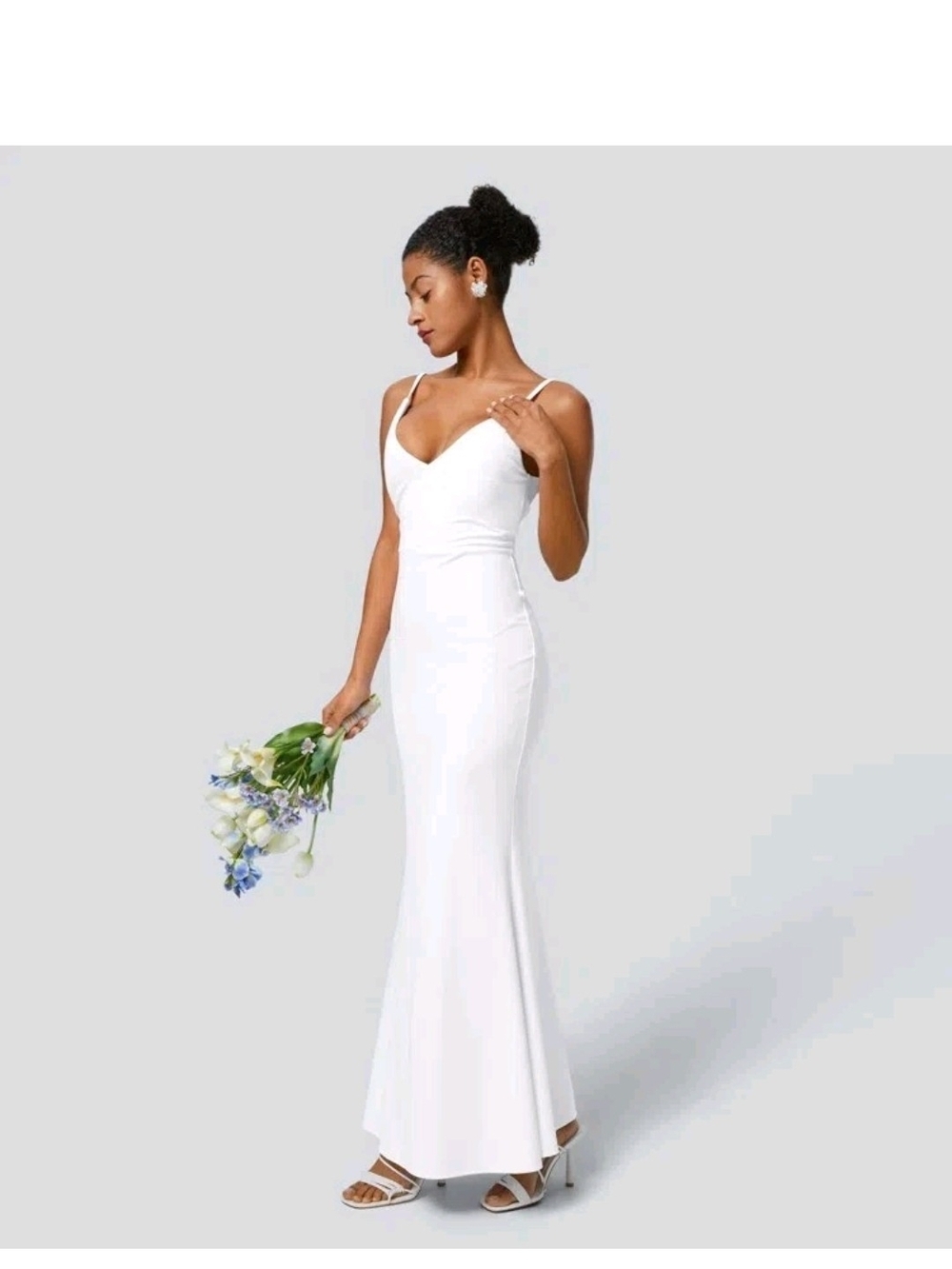 Halara White SoftlyZero Airy Maxi Mermaid Slip Dress Small Low Back Adj Straps